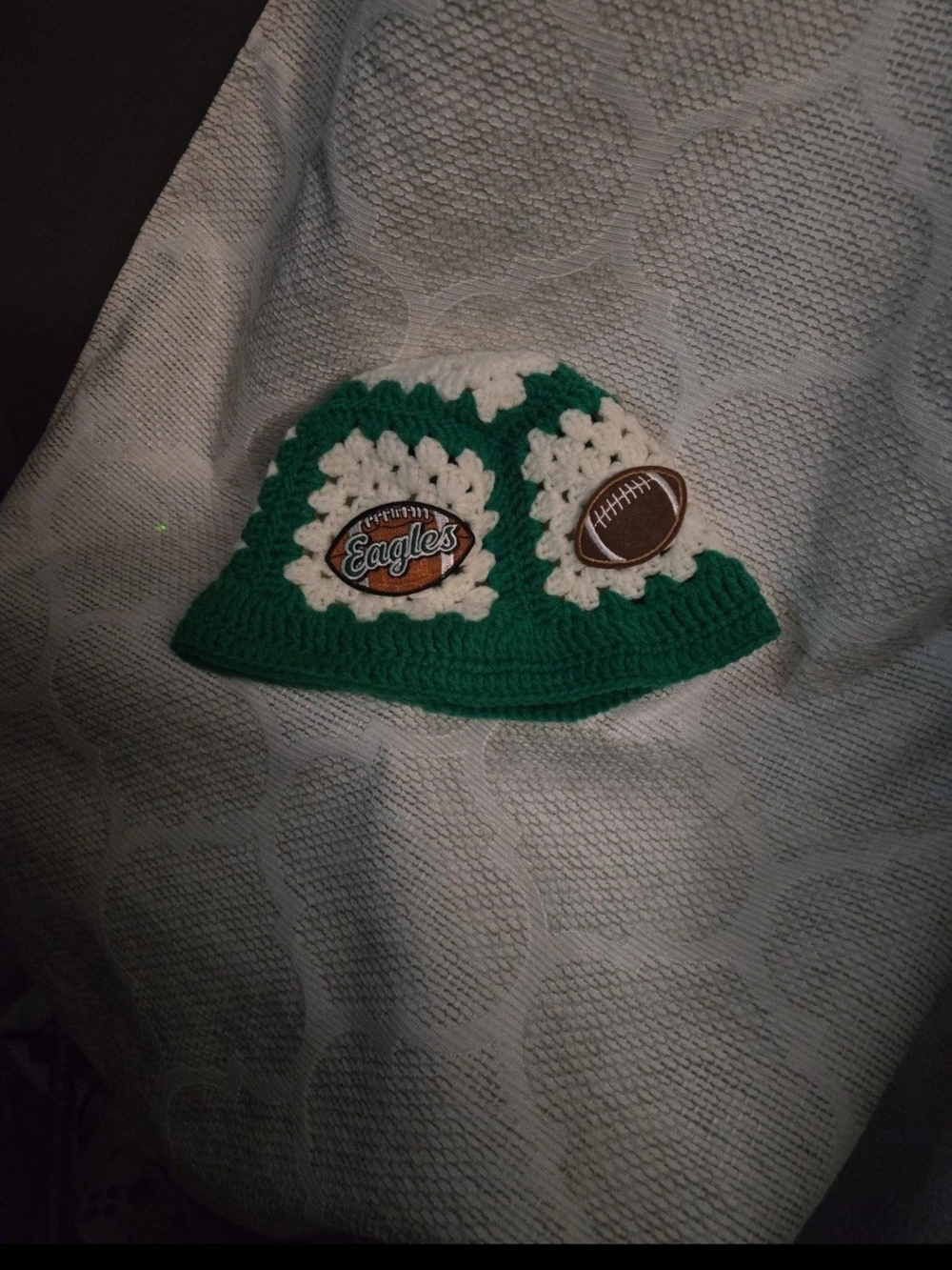 Eagles Green & White Crochet Kids Beanie with Football Patch